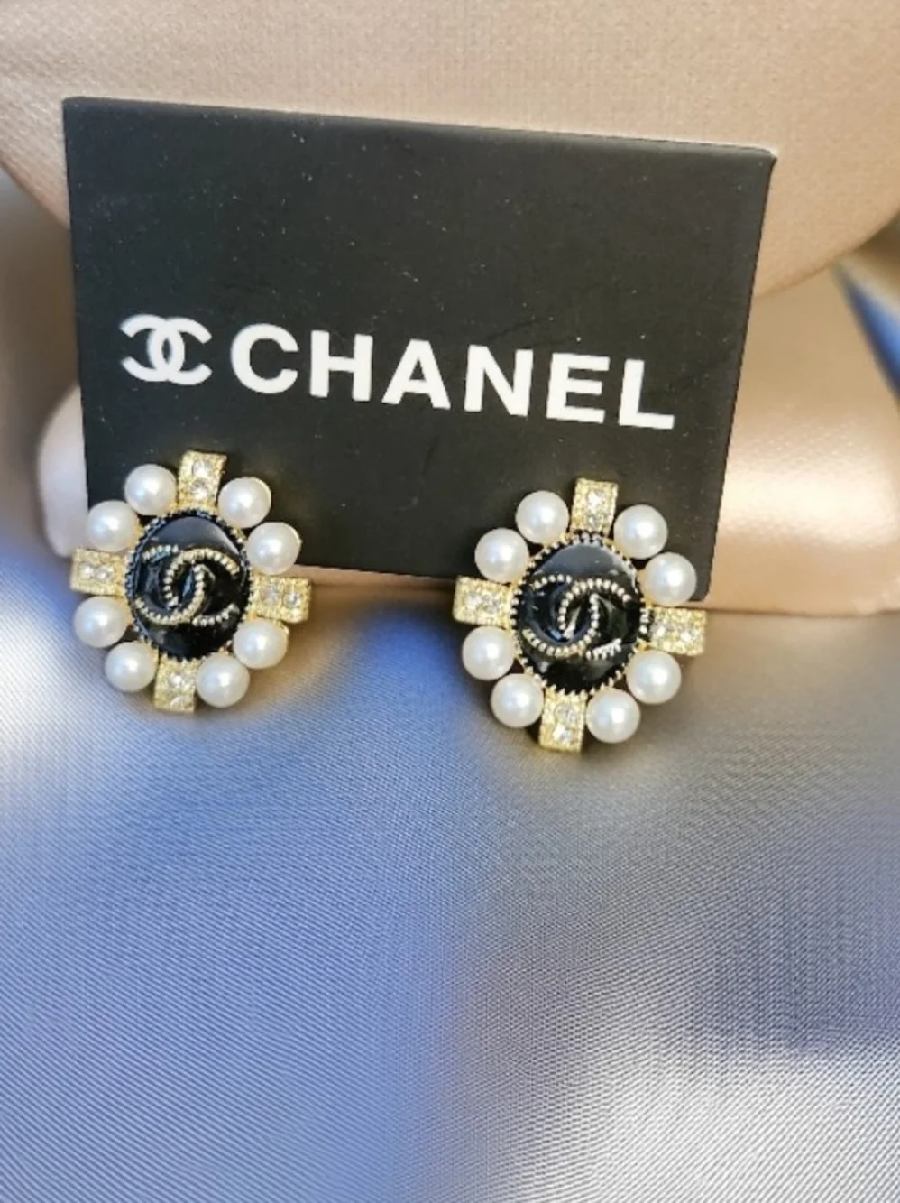 CHANEL Enamel Earrings In Goldtone With Pave' Crystals And Pearls
